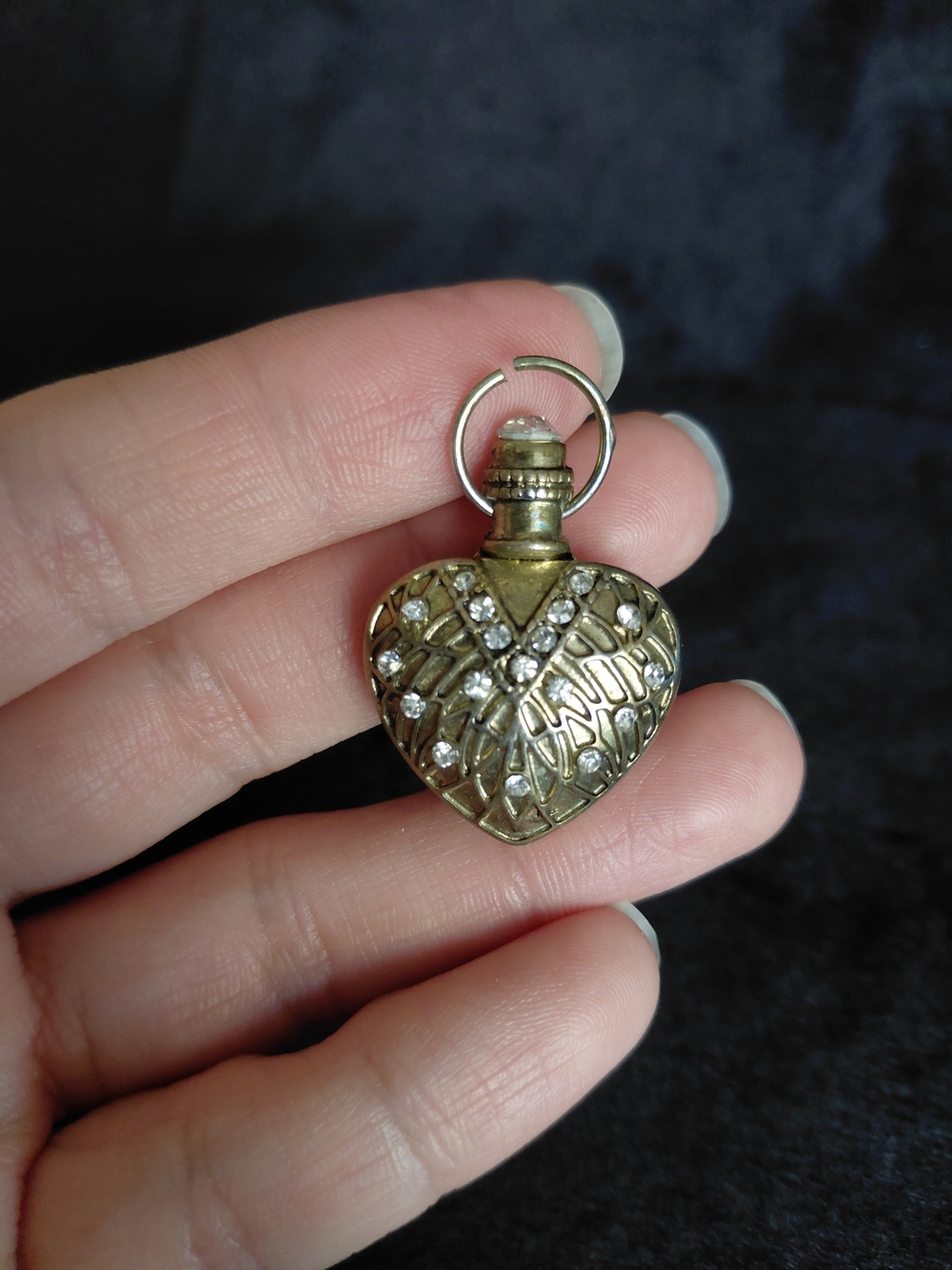Vintage Gold-tone Heart Pendant with Crystal Accents